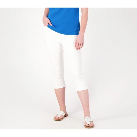 Isaac Mizrahi Live!  Knit Denim Pull on Capri Jeans White Plus Petite 32 A599556 - Picture 1 of 2
